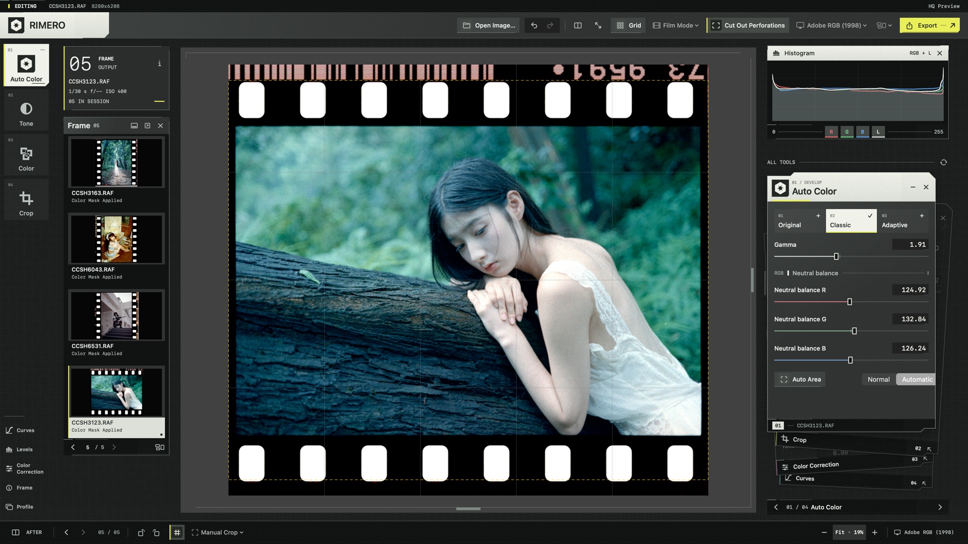 The same negative rendered with Classic in RIMERO.