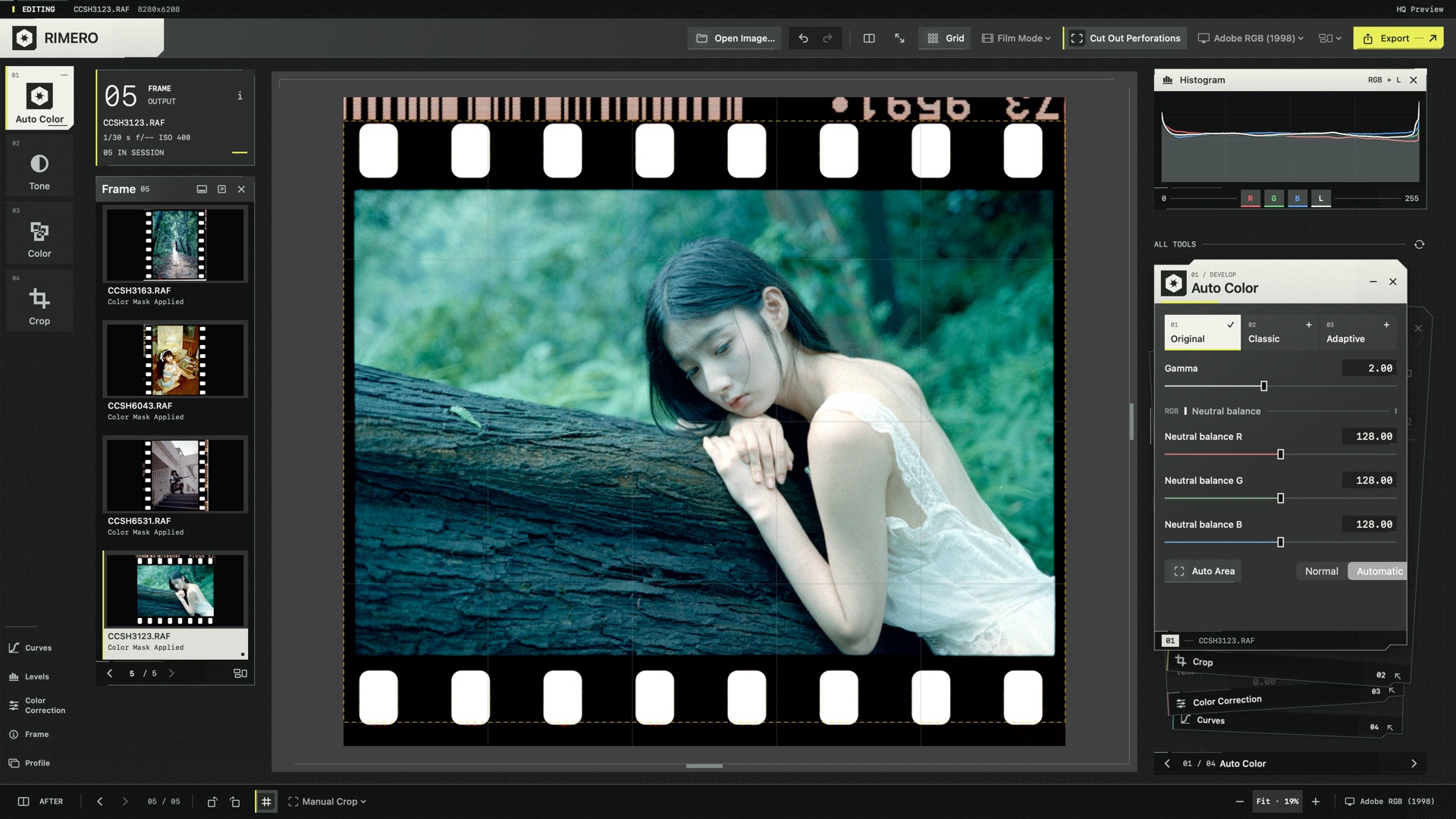 The same negative rendered with Original in RIMERO.